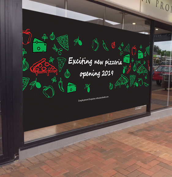 Window film for pizza shop prior to opening